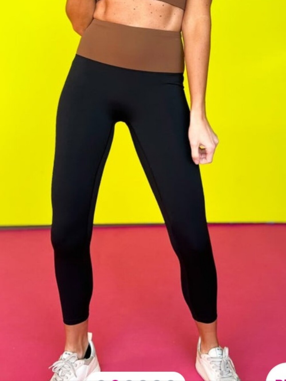 SSYS Black Leggings with Brown Waistband - Colorblock Active Leggings
